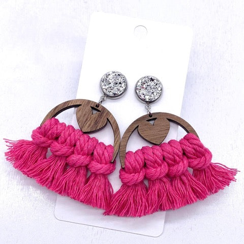 Heart Rainbow Macrame Earrings