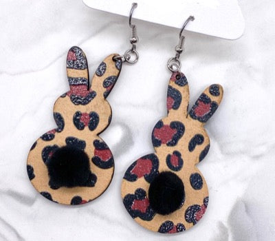 Leopard Bunny Tail Earrings
