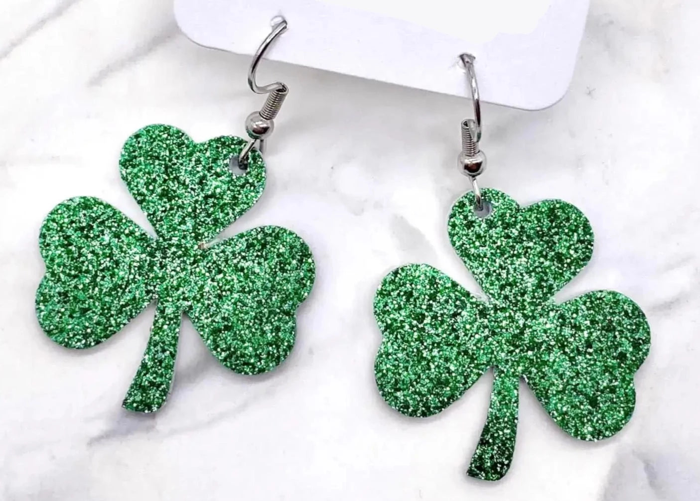 Glittery Green Shamrock Cork Earrings 1.25”