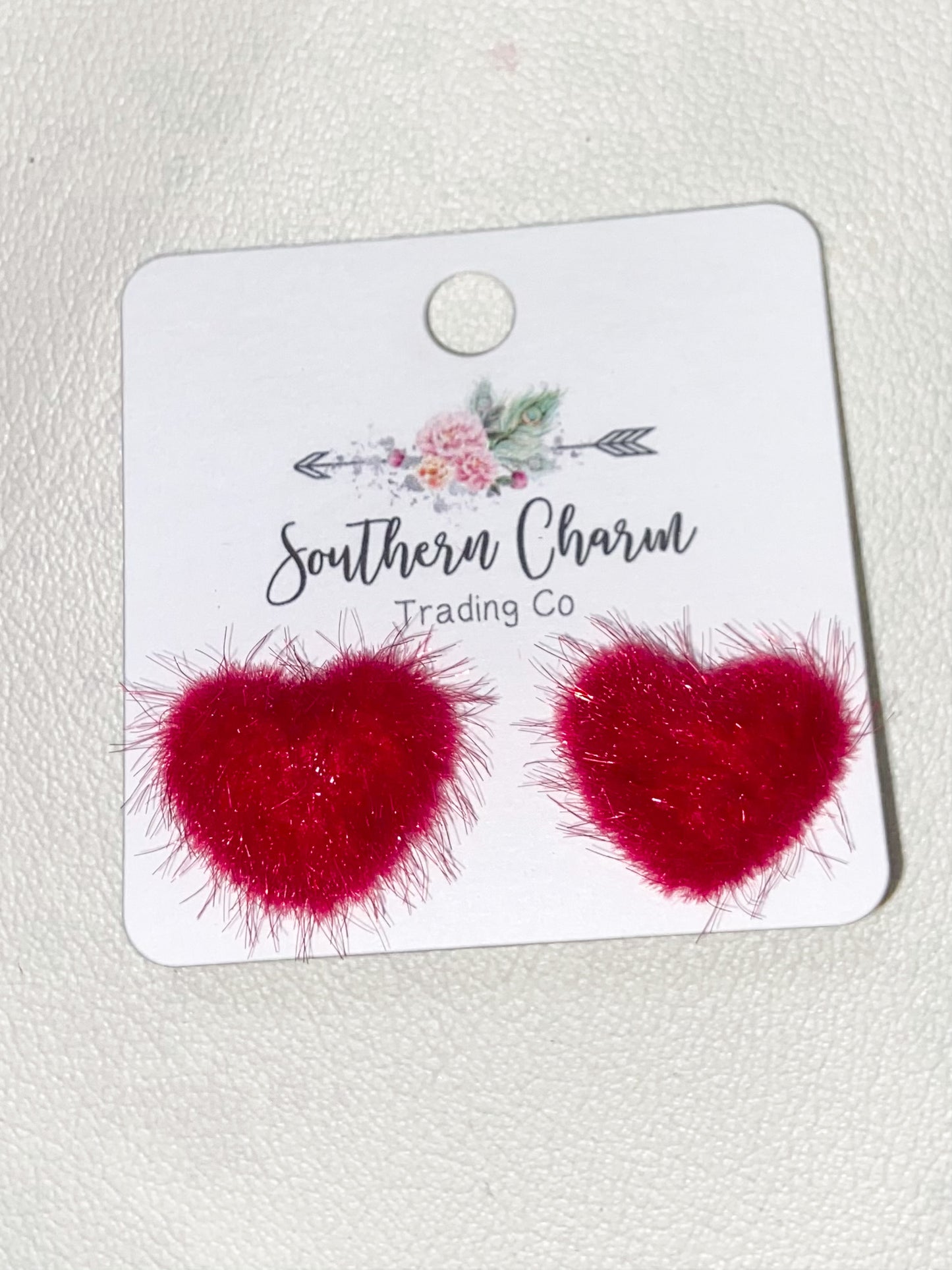 Fuzzy Red Heart Earrings