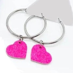 Hot Pink Heart Hoop Earrings