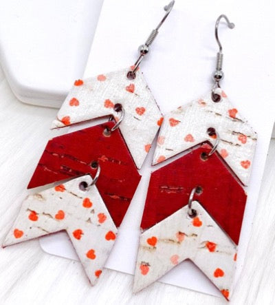 Tiny Red Hearts Mini Arrow Earrings