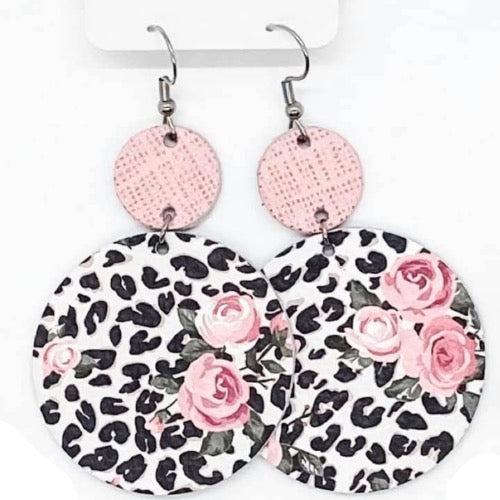 Pink & Roses with Leopard Earrings