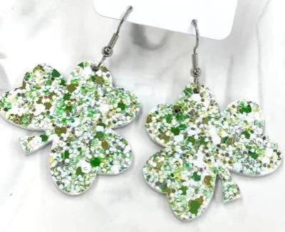 Shamrock Green Confetti Glitter Earrings  1.5”