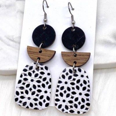 Black/Walnut/Black & White Abstract Laylas Earrings 2.25”